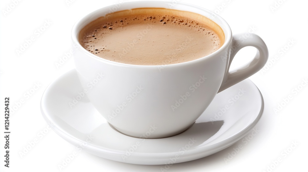 White porcelain cup of freshly brewed coffee with frothy crema on saucer : Generative AI White porcelain cup of freshly brewed coffee with frothy crema on saucer : Generative AI