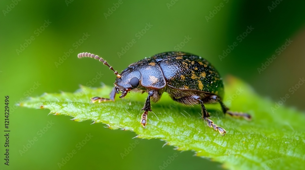 Closeup of Beetle on Leaf Highlighting Texture and Patterns : Generative AI Closeup of Beetle on Leaf Highlighting Texture and Patterns : Generative AI