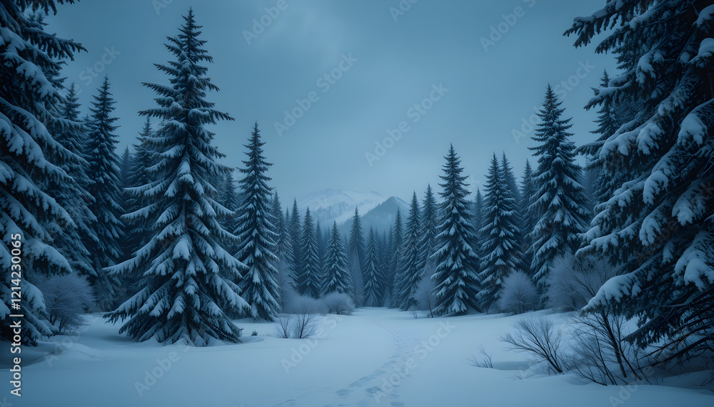 winter night landscape. snowy forest and fir branches.
winter night landscape. snowy forest and fir branches.