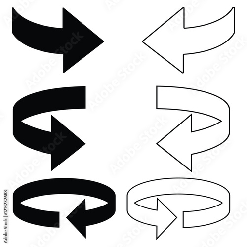 360 degrees arrow, Curved arrows. rotate around set icon. Black arrows set. Rotate cycle, circular moving symbol. Arrow sign. 360 degree icon set in flat style. vector illustration. 
