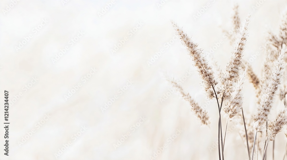 Fototapeta premium Minimalistic Natural Background with Soft Focus on Delicate Dried Grasses Against a Pale Backdrop : Generative AI