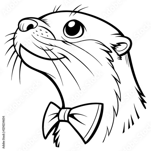 Otter head with a bowtie vector art illustration.