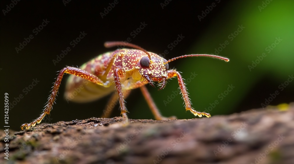 Macro Image of Beetle on Tree Branch in Lush Natural Environment : Generative AI Macro Image of Beetle on Tree Branch in Lush Natural Environment : Generative AI