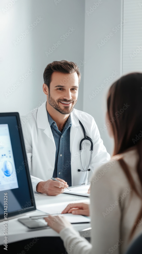 Optometrist consultation with digital eye scan for vision care and patient engagement Optometrist consultation with digital eye scan for vision care and patient engagement