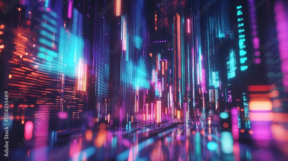 Abstract city lights with futuristic neon glow effect, vibrant colors and a digital feel Abstract city lights with futuristic neon glow effect, vibrant colors and a digital feel