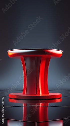 Generative AI. Red podium with spotlight in the middle. vertical