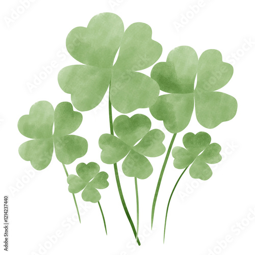 Four leaf clovers, St. Patrick’s day, green theme, hand drawn, no AI genre  photo