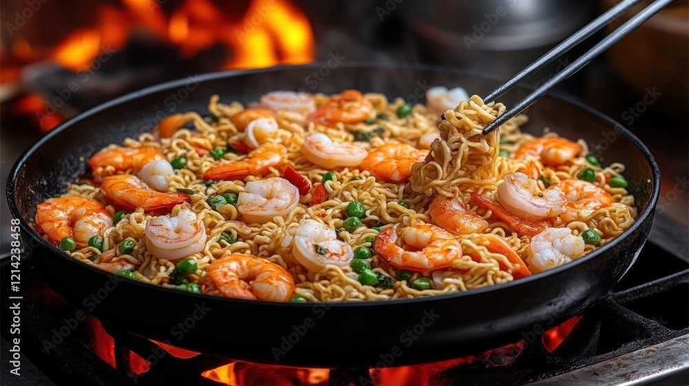 Spicy Shrimp Noodles Stir-Fry, Kitchen Fire Spicy Shrimp Noodles Stir-Fry, Kitchen Fire