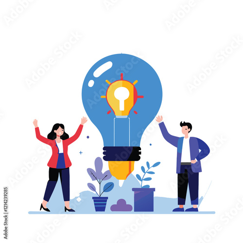 Two business professionals celebrating a breakthrough idea