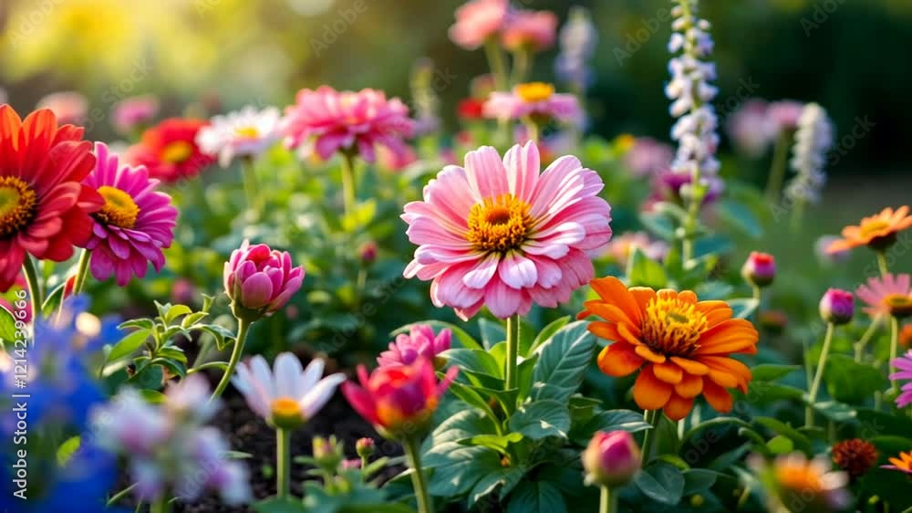Vibrant Summer Flower Garden Blooming in Sunlight Vibrant Summer Flower Garden Blooming in Sunlight