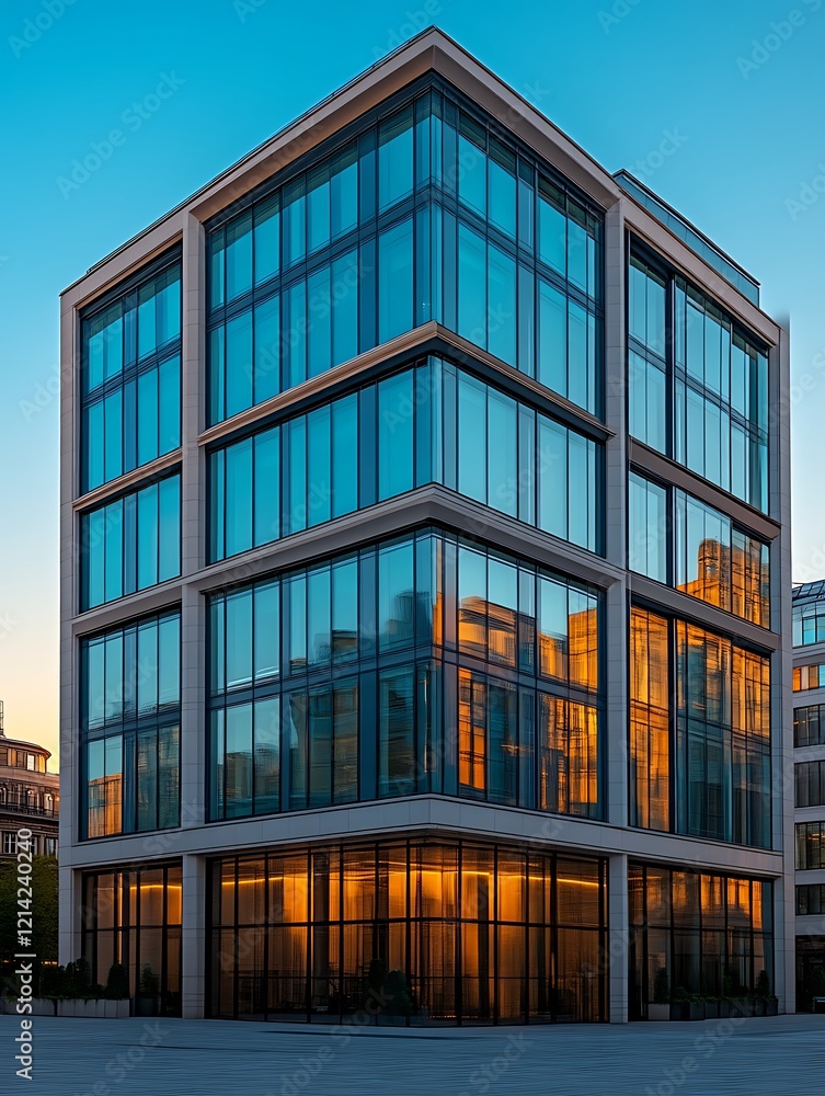 Fototapeta premium Modern glass office building at sunset.