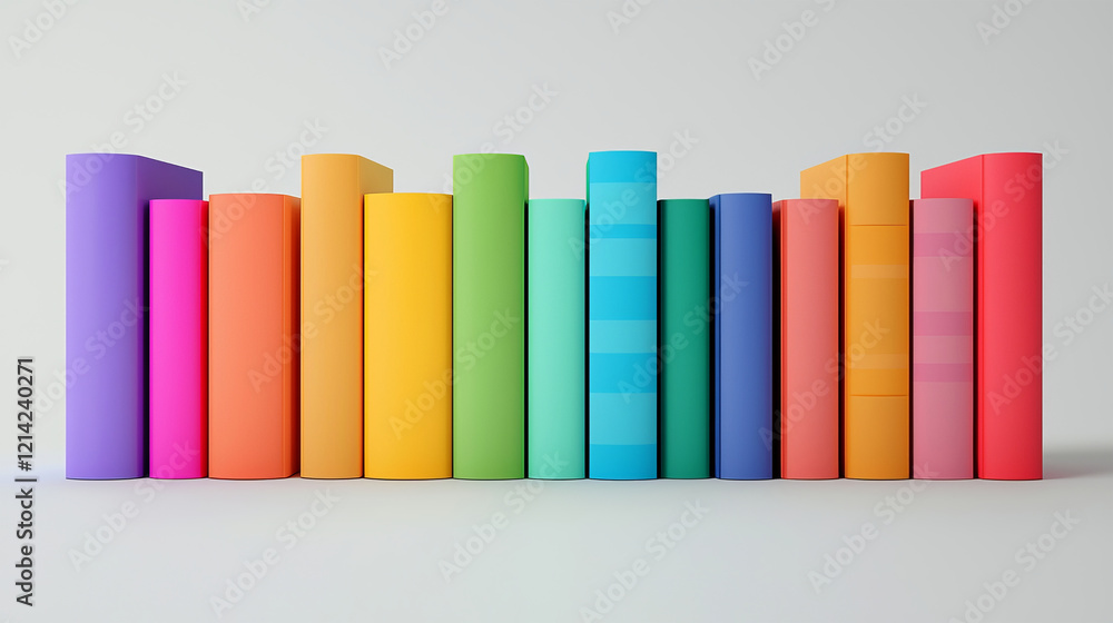 Naklejka premium Colorful books stacked in rows on a white background