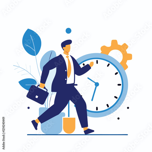 Businessman Running Against Time Emphasizing Time Management