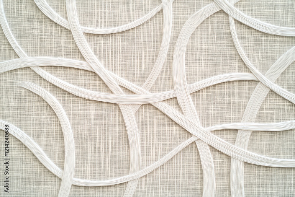 Soft intersecting lines of white fibers, creating a delicate and airy abstract pattern on a neutral beige canvas Soft intersecting lines of white fibers, creating a delicate and airy abstract pattern on a neutral beige canvas