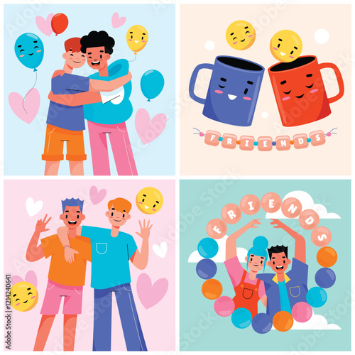 Hand drawn Friendship day illustration set