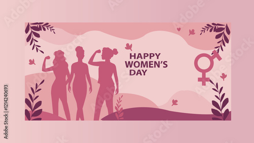 Happy Women's Day with Empowering Silhouettes and Feminine Symbol