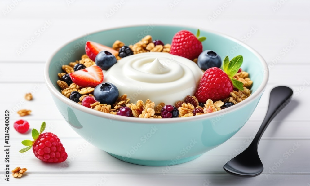 Fresh yogurt bowl with berries and granola for a healthy breakfast Fresh yogurt bowl with berries and granola for a healthy breakfast