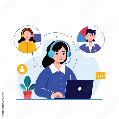 Customer service representative interacting with clients via video call