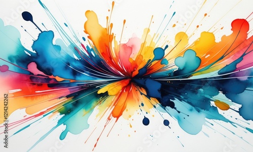 Vibrant abstract burst of colorful paint splashes on white background photo