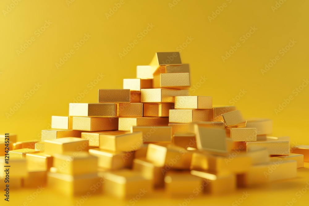 Creative 3D visualization of savings letters being built with gold bricks, symbolic savings, artistic finance representation Creative 3D visualization of savings letters being built with gold bricks, symbolic savings, artistic finance representation