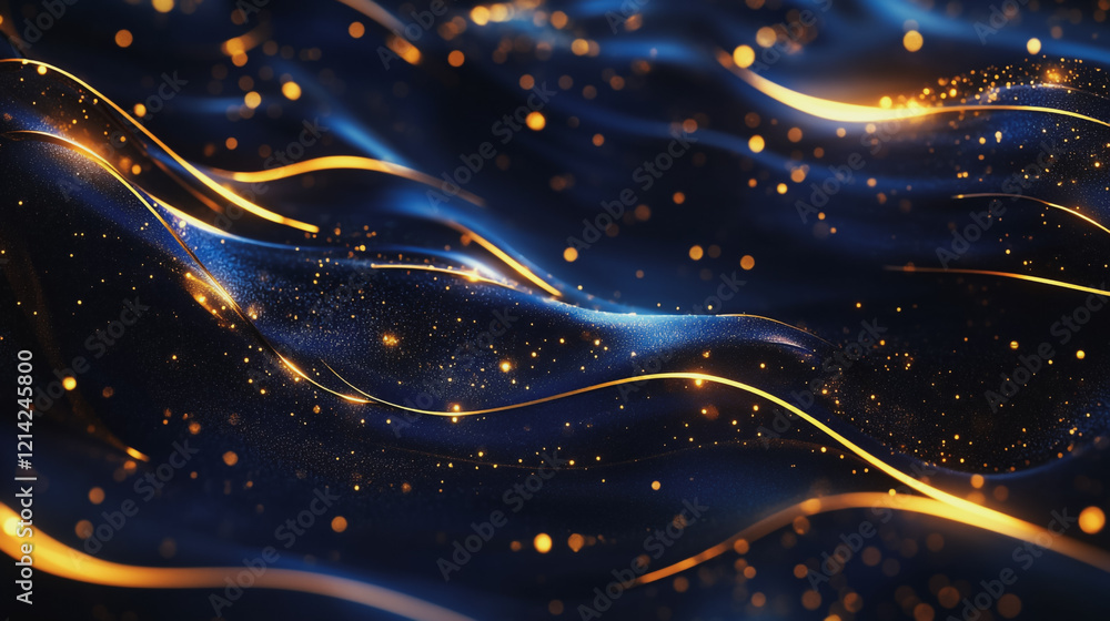 Obraz premium Title Abstract digital background electromagnetic wave background Innovation digital wave, information technology background and green luxury background with golden line decoration and curve light ef