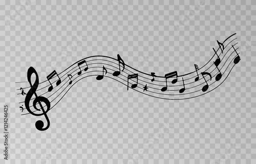 Musical notes on a transparent isolated background. Musical notes PNG. Different types of musical notes. Musical-themed background.
