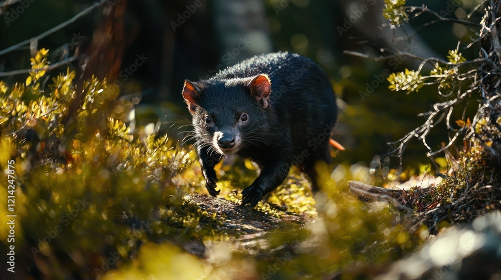 A Tasmanian devil scavenging for food in the wild. A Tasmanian devil scavenging for food in the wild.
