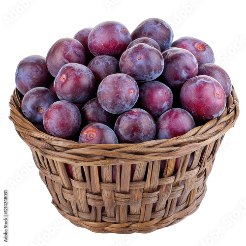 Isolated Fresh Plums in Wicker Basket