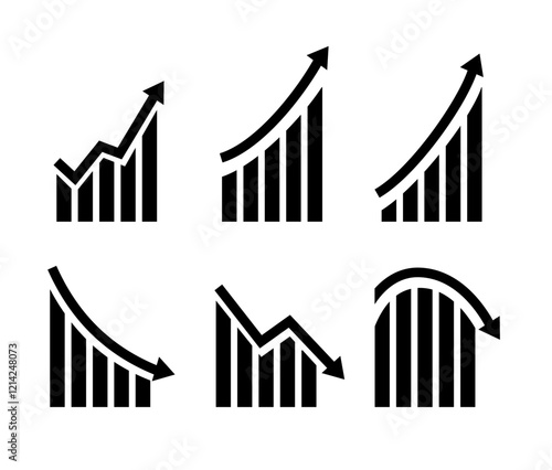 Growth vector icon. Graph or diagram with arrow going up and down. Vector