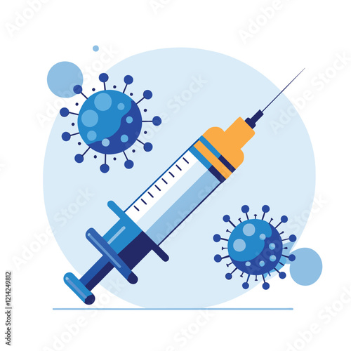 Vaccination illustration with syringe and virus