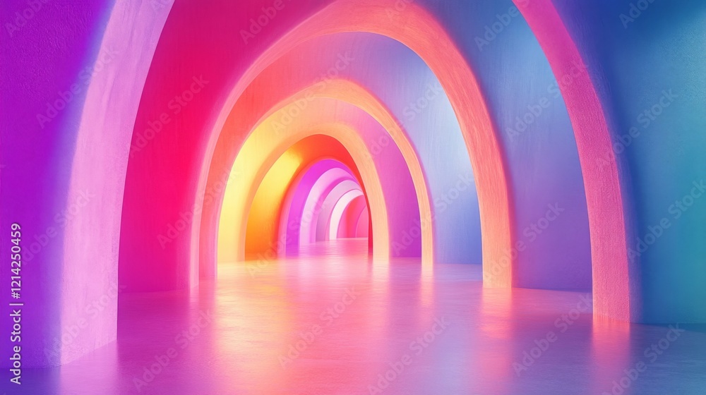 Fototapeta premium Vibrant Rainbow Arch Tunnel, Colorful Path, Abstract Background