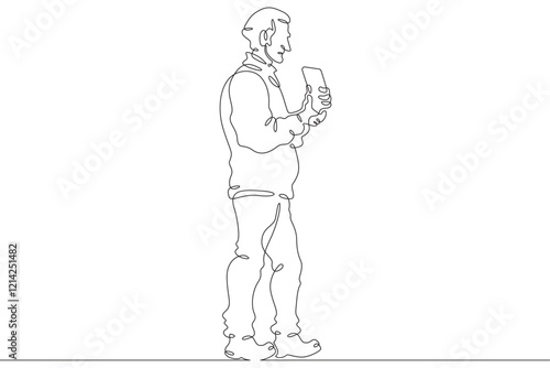 Wallpaper Mural Continuous one line drawing old man with smartphone. Elderly man with tablet. Pensioner uses gadget. One continuous line isolated minimal illustration.Not AI. Torontodigital.ca