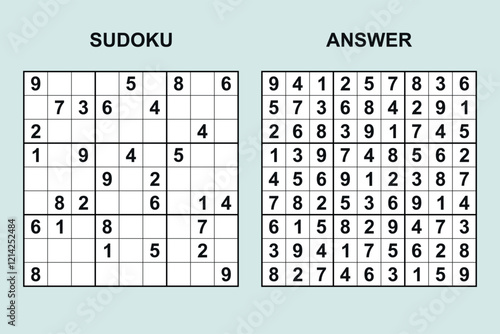 vector sudoku with answer 480, puzzle game with numbers