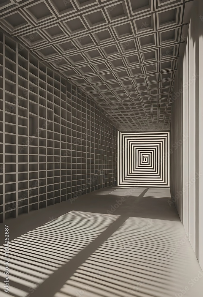 Naklejka premium Abstract hallway with geometric ceiling and wall patterns