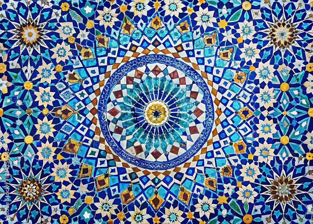 Vibrant Moroccan Blue Ethnic Geometric Pattern Textile Background Vibrant Moroccan Blue Ethnic Geometric Pattern Textile Background