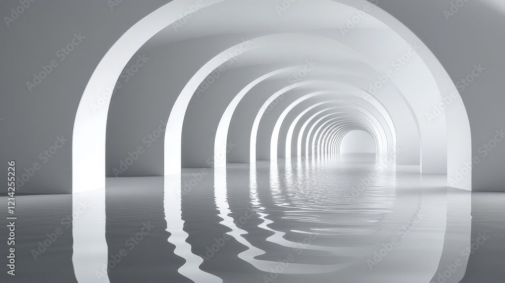 Fototapeta premium Abstract Gray Tunnel with Water Reflections