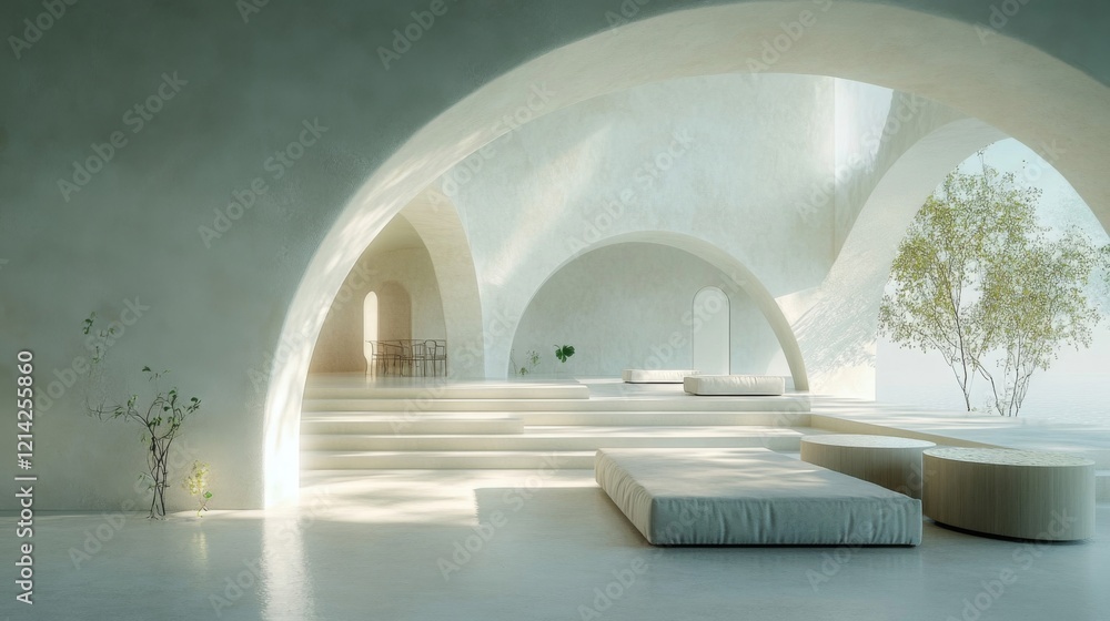 Obraz premium Serene Minimalist Interior with Organic Architectural Design Elements
