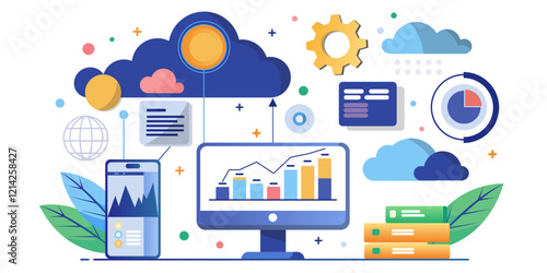 Data Analytics and Cloud Computing Concept with Graphs and Charts