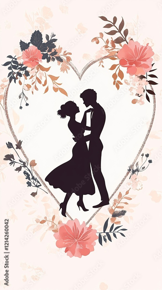 Couple Dancing Silhouette in Heart Frame, Valentine’s Day, valentine' silhouette Couple Dancing Silhouette in Heart Frame, Valentine’s Day, valentine' silhouette
