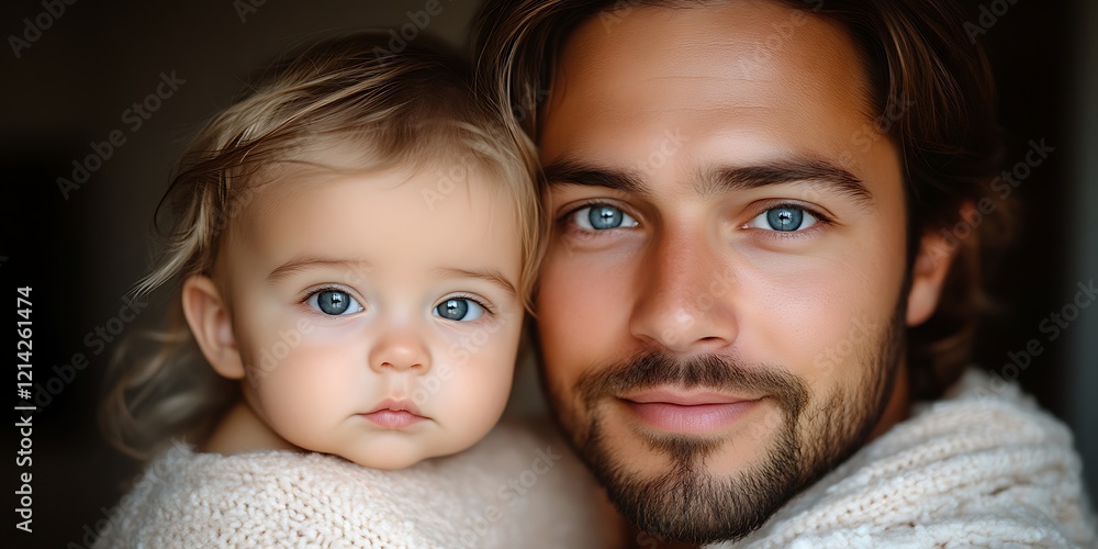 Close-up portrait of father and baby with blue eyes. Close-up portrait of father and baby with blue eyes.
