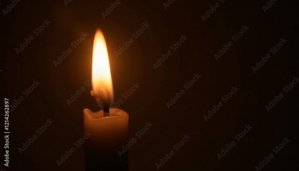 Burning candle with soft flame on a dark background