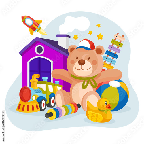 Toys illustration in flat style