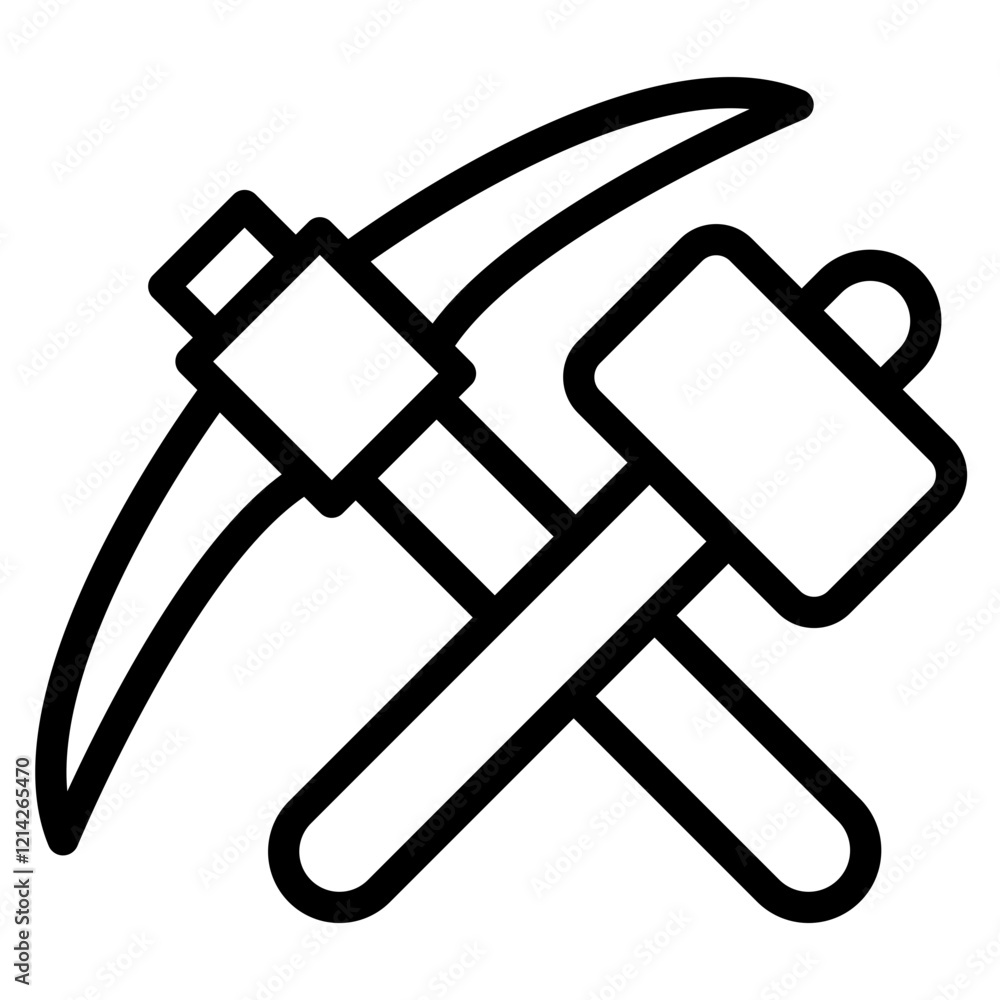 Pickaxe and Hammer Vector Design Icon Style Pickaxe and Hammer Vector Design Icon Style