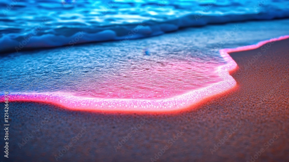Serene Pink and Blue Ocean Wave on Sandy Beach at Sunset Coastal Scene Serene Pink and Blue Ocean Wave on Sandy Beach at Sunset Coastal Scene