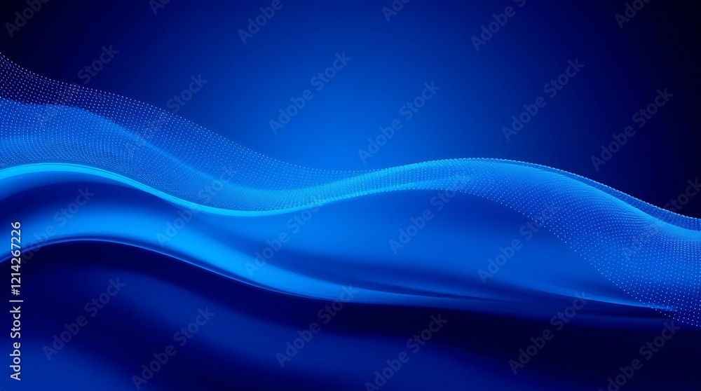 Dynamic abstract wave pattern in deep blue gradients with fine lines and dots. Smooth, bold acrylic digital artwork blending light and dark for a futuristic look. Dynamic abstract wave pattern in deep blue gradients with fine lines and dots. Smooth, bold acrylic digital artwork blending light and dark for a futuristic look.