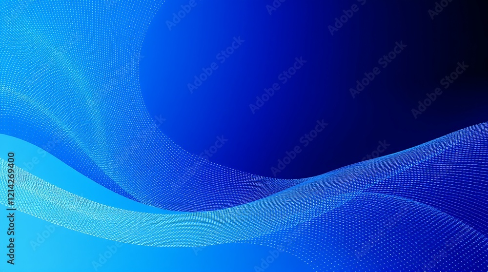 Fototapeta premium Dynamic abstract wave pattern in deep blue gradients with fine lines and dots. Smooth, bold acrylic digital artwork blending light and dark for a futuristic look.