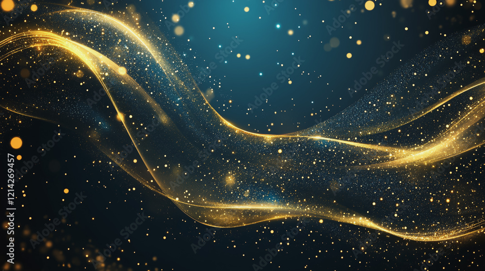 Fototapeta premium Abstract digital background electromagnetic wave background Innovation digital wave, information technology background and green luxury background with golden line decoration and curve light effect