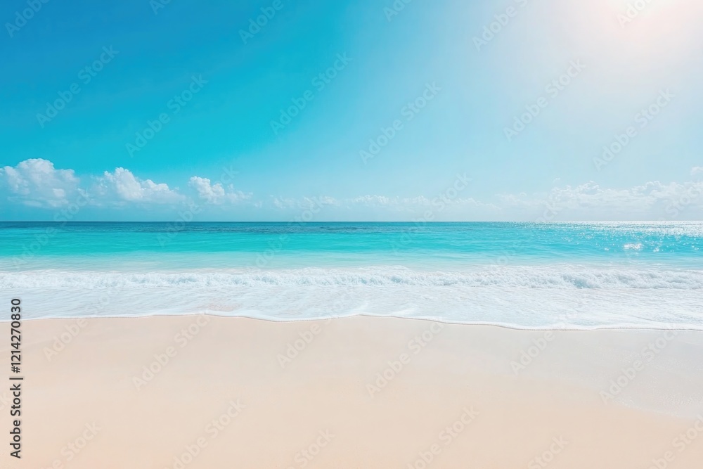 commercial photography for advertising campaign showcasing pristine white-sand beach with turquoise waves under vibrant commercial photography for advertising campaign showcasing pristine white-sand beach with turquoise waves under vibrant