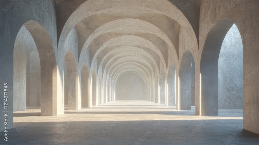 Fototapeta premium Serene and majestic architectural hall with light streaming through arches