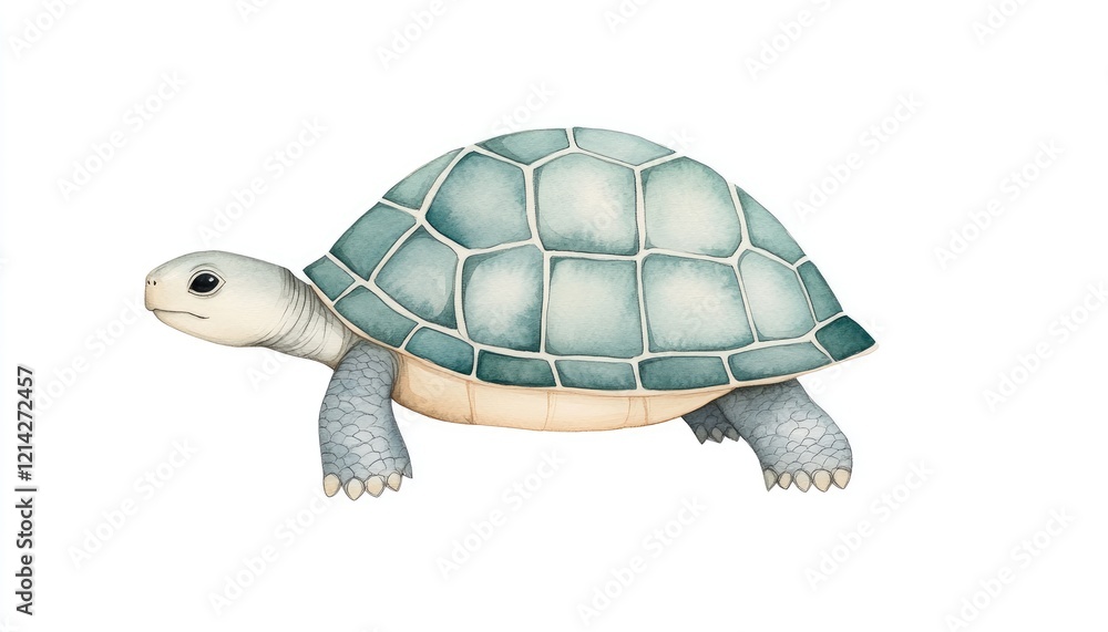 Obraz premium A detailed illustration of a turtle with a textured shell, swimming gracefully in a serene aquatic environment